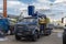 Ural truck with a lift at the outdoor area of the Bauma CCT Russia construction fair. Special equipment for repair and