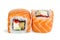 Uramaki maki sushi, two rolls isolated on white