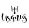 Uranus - astrological symbol and hand drawn lettering. Black vector illustration isolated on white background