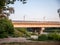 Urbain train going through the metro bridge from the left to the right bank of Dniepro river in Kyiv