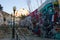 Urban art: Pray for Paris 13/11, graffiti in CalÃ§ada (sidewalk) do Lavra, Lisbon, Portugal