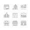 Urban building exteriors pixel perfect linear icons set