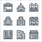 urban building line icons. linear set. quality vector line set such as cafe, silo, office building, terraced house, office