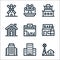 Urban building line icons. linear set. quality vector line set such as farm, condo, office building, bar, restaurant, cabin, china