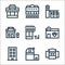 Urban building line icons. linear set. quality vector line set such as kiosk, observatory, block, veterinary, coffee shop, post