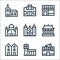 urban building line icons. linear set. quality vector line set such as pizzeria, airport, chalet, temple, cathedral, synagogue,