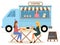 Urban Cafe, Trailer with Coffee, Fastfood Vector