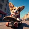 Urban charm Adorable pup masters skateboard, bringing joy to city life