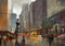 Urban city street digital painting,cityscape