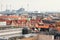 Urban cityscape of Copenhagen with modern and historical buildings, Denmark. Top view on danish capital