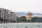 Urban coastline with buildings and medieval tower, Thessaloniki Greece