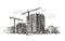 Urban construction, building sketch. City, house, town vector illustration