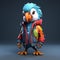 Urban Cool: 3d Cartoon Parrot In Stylish Parka And Jacket