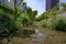 Urban creek showing calm and transparent clear water