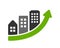 Urban development, increase of land prices vector icon illustration