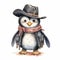 Urban Edgy Watercolor Penguin In Cowgirl Outfit