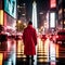 Urban Elegance: 8K Portrait of a Black Man in a Red Raincoat at a Bustling Crosswalk in Buenos Aires, Argentina