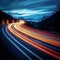 Urban energy Long exposure photo showcases car light trails at night