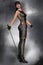 Urban Fantasy Sword Woman in Black Leather