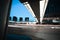 Urban footbridge and road intersection of night scene