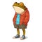 An Urban Frog, isolated vector illustration. Cartoon picture of a dreamy toad in casual outfit. Drawn animal sticker