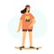 Urban girl on skateboard. Modern teen activity. Isolated vector