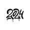 Urban graffiti 2024 date with drops, splash effects in black on white. 90s street art style. Print for banner, poster