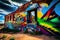 urban graffiti art with bright and vibrant colors on abandoned warehouse wall