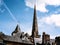 urban houses and tower of cathedral in Treguier