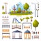 Urban Infrastructure Design Elements Collection, City Public Park Objects Flat Style Vector Illustration on White