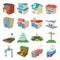 Urban infrastructure icons set, cartoon style