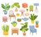 Urban jungle collection. Home indoor plants, succulent stickers and furniture. House living room interior elements
