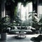 Urban jungle in trendy living room interior with white couch