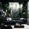 Urban jungle in trendy living room interior with white couch