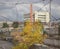 Urban landscape with barbed wire