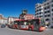 Urban landscape of Burgos city downtown, with bus passing by