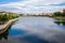 Urban landscape of the city of Mirandela in the north of Portugal. Panoramic view of the banks of the river Tua with the tradition