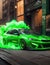 Urban Landscape with Green Car and Smoke