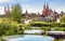 Urban landscape of Moscow, Russia. Landscaped design in Zaryadye Park near Moscow Kremlin, beautiful scenic view of Moscow city