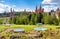 Urban landscape of Moscow in summer, Russia. Landscaped design in modern Zaryadye Park near Moscow Kremlin