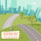 Urban landscape with road and low poly trees on