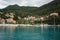 Urban landscape and the sea at sunset in Fiscardo, Kefalonia, Gr