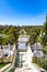 Urban landscape of the spanish city of Zaragoza on a warm spring day with fountains in the landmark park