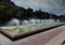 Urban landscape of the spanish city of Zaragoza on a warm spring day with fountains in the landmark park