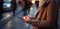 Urban life close up of girls hands with tablet outdoors