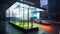 urban luminosity: steel bus stop as art. ai generated