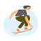 Urban man performing jump on skateboard. Modern teen activity. Isolated vector