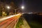 Urban manhattan New York City east side highway with red and whitte streaks of car light traffic