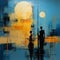 Urban Moon: A Modern Art Deco Painting Of Two People