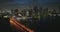 Urban night landscape of downtown district of Miami Brickell in Florida, USA. Skyline with brightly illuminated high